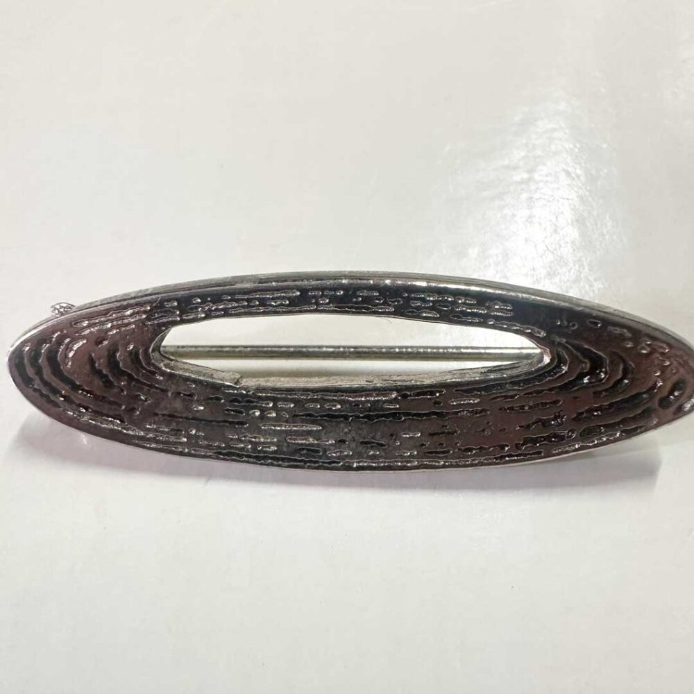 Lancome Paris Celestial Oval Brooch Pin Vintage Silver Tone Cosmic - Sci-Fi Vibe